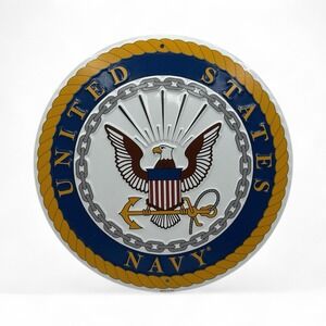Tags America United States Navy Logo Metal Sign, 12 Inch Round Embossed